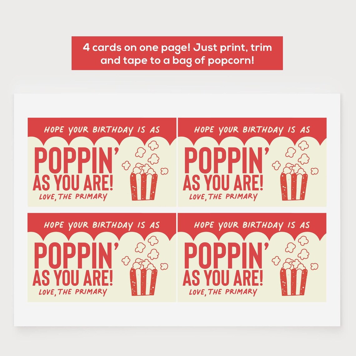 LDS Primary Birthday Gift Tag Popcorn Birthday Card