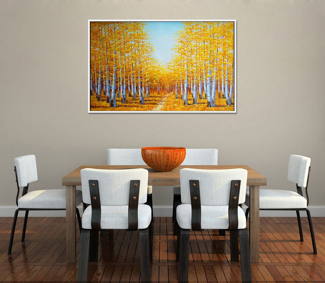 Golden Birch Tree Forest Path In Bright Autumn Sunlight Oil Poster - Image 2
