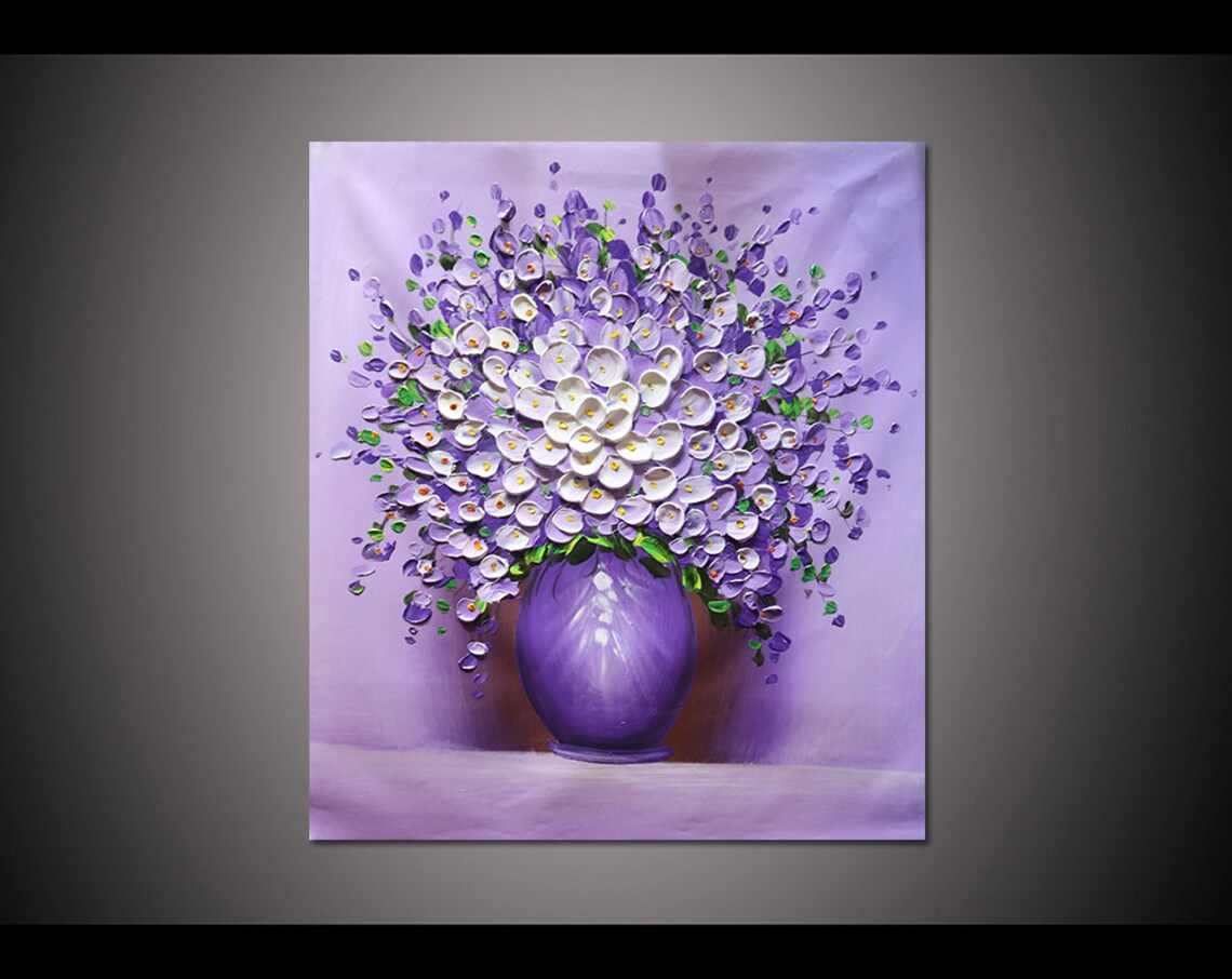 Purple Lilac Bouquet In Violet Vase Lavender Palette Knife Poster