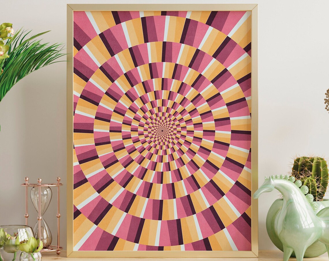 Pink and Orange Optical Illusion Spiral Geometric Art Poster
