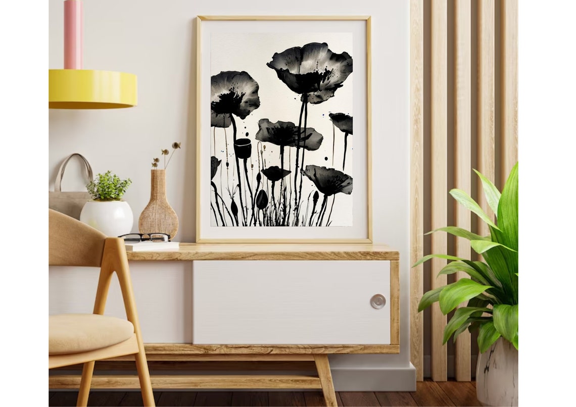 Poppy Painting Poppies Watercolor And Ink Art Print Poppy Sketch Wall Art Black And White Wall Art Flowers Sketch Botanical Nature Print - Image 5