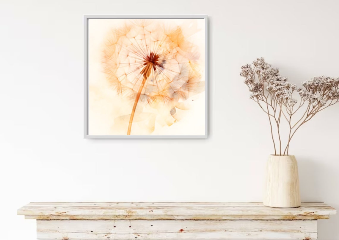 Dandelion Seed Head Peach Orange Watercolor Botanical Poster - Image 4