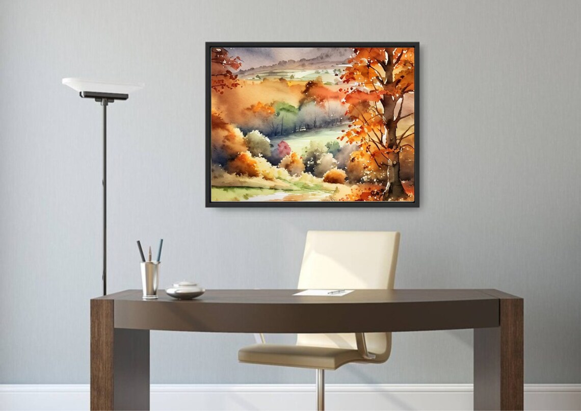 Autumn English Country Landscape Watercolor Art Print - Image 5