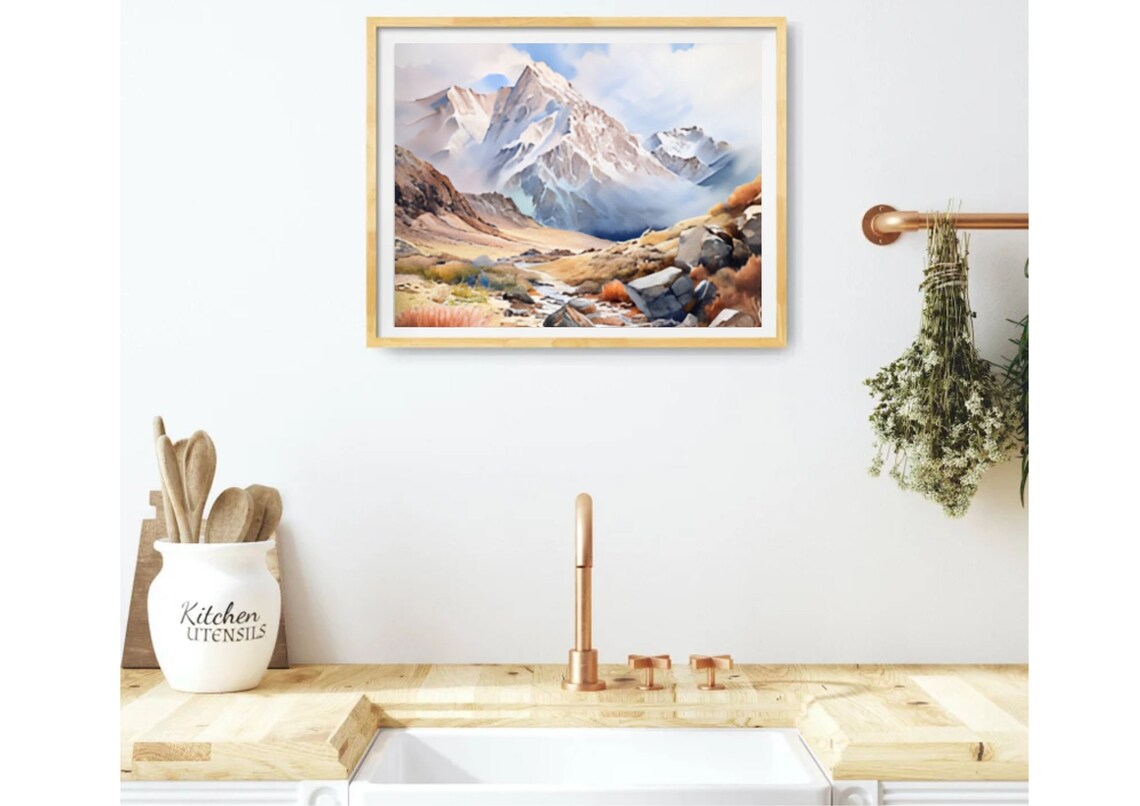 Tibetan Mountain Painting Himalayas Watercolor Art Print Everest Wall Art Panoramic Mountain Watercolor Landscape Art Everest Travel Poster - Image 4