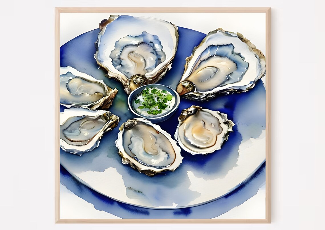 Oyster Still Life Watercolor Art Print, Farmhouse Kitchen - Image 6