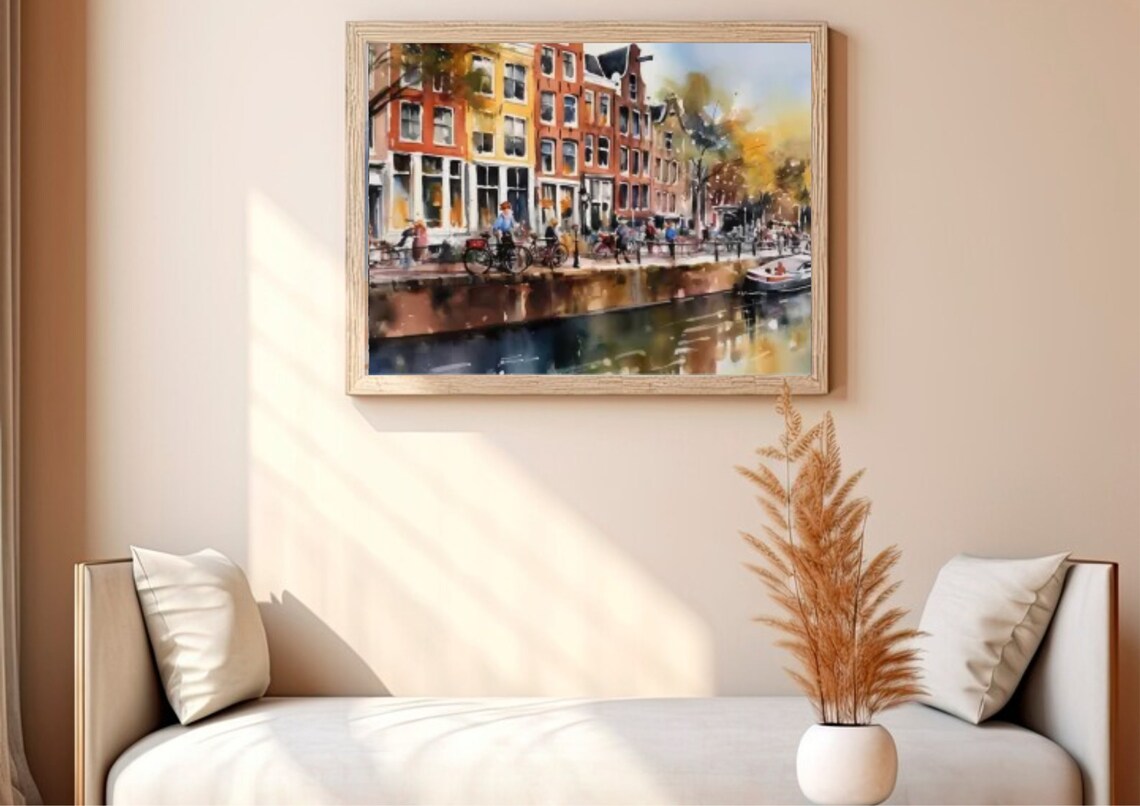 Amsterdam Canal Houses Bicycles Autumn Light Watercolor Travel Poster - Image 4