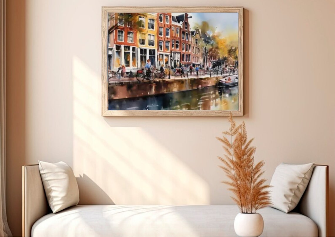 Amsterdam Painting Dutch Cityscape Watercolor Art Print Amsterdam Cityscape Wall Art Holland Travel Poster House In Amsterdam Art Print - Image 4