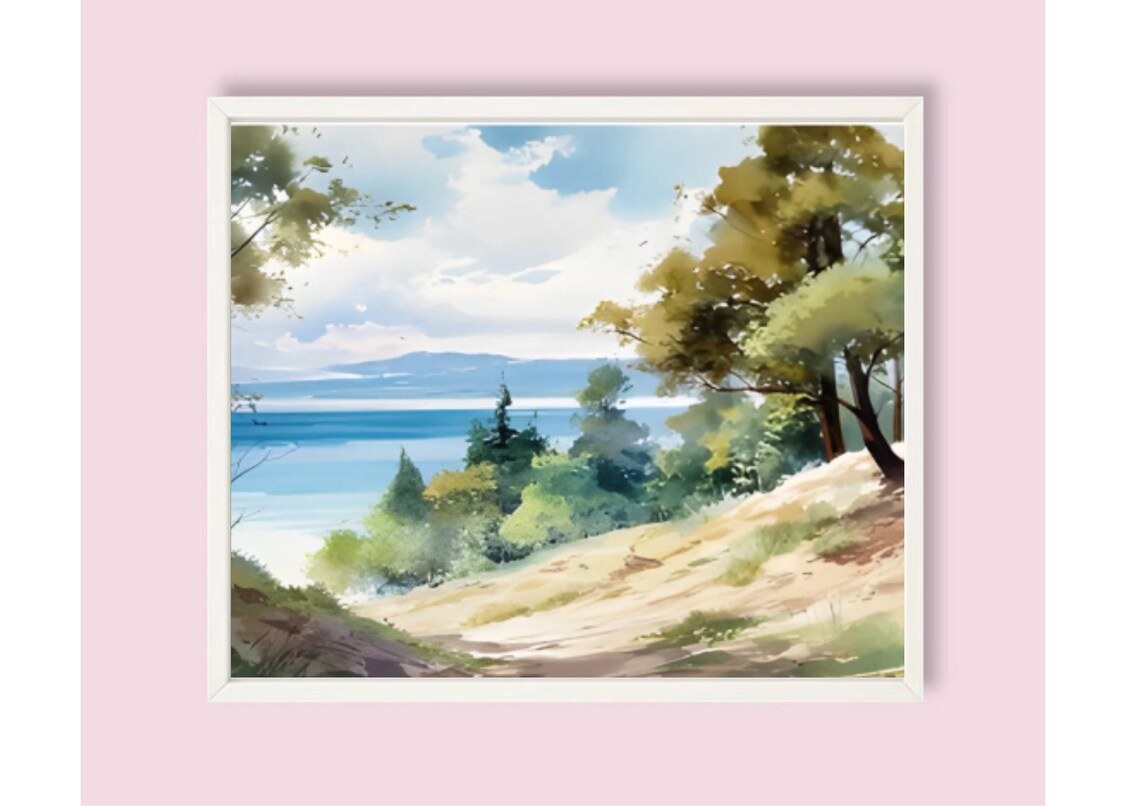 Lake Superior Watercolor Painting Minnesota Michigan And Wisconsin Lake Landscape Art Print Panoramic Landscape Wall Art Lake Forest Art - Image 6