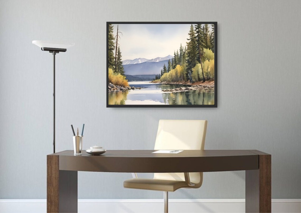 Lake Pend Oreille Painting Idaho Watercolor Art Print Mountain Lake Wall Art Pine Forest Art Idaho Mountain Landscape Poster Earth Tones Art - Image 5