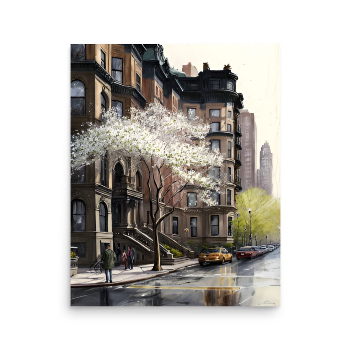 New York City Painting Spring Cityscape Watercolor Art Print Urban Art Print New York Street Spring Landscape Wall Art Travel Art Poster - Image 2