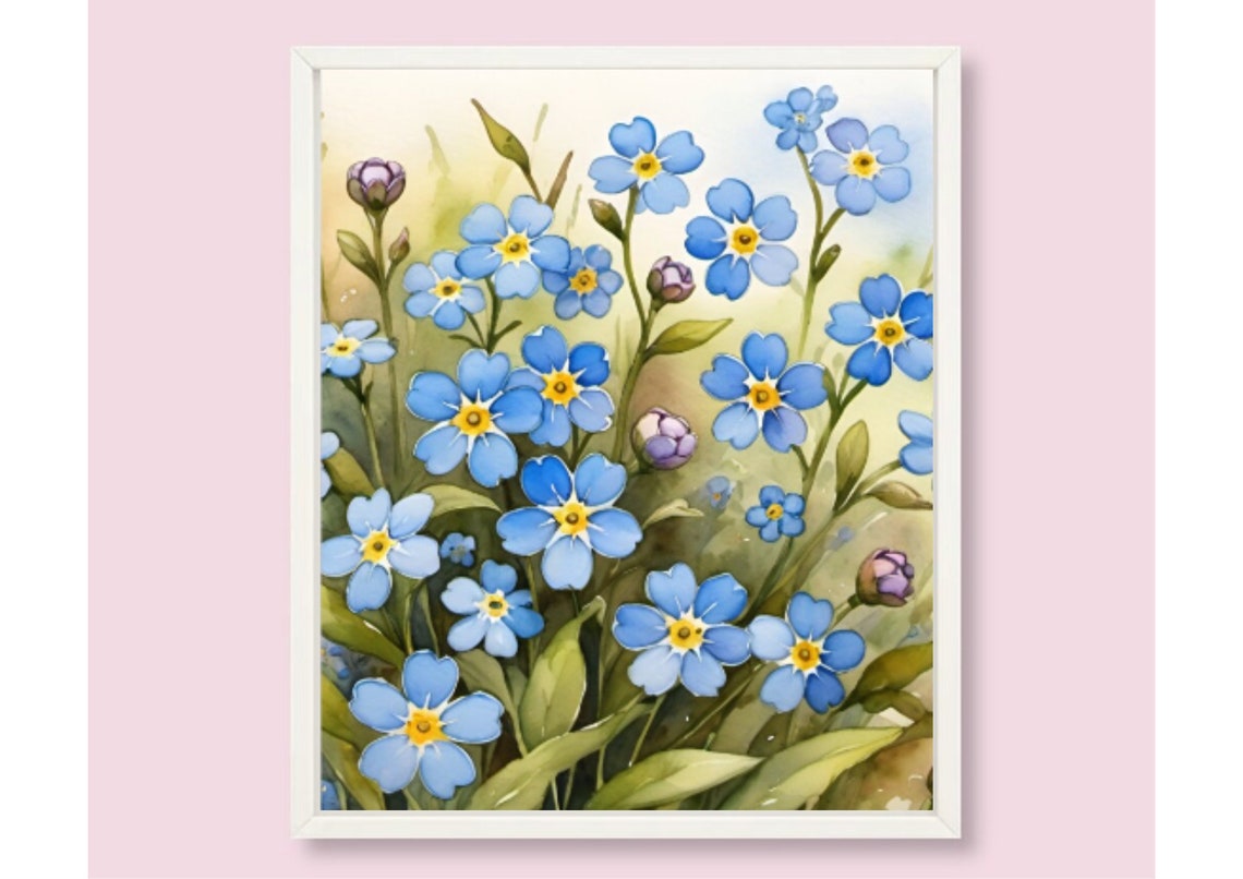 Blue Forget Me Not Flowers Watercolor Delicate Floral Botanical Poster - Image 6