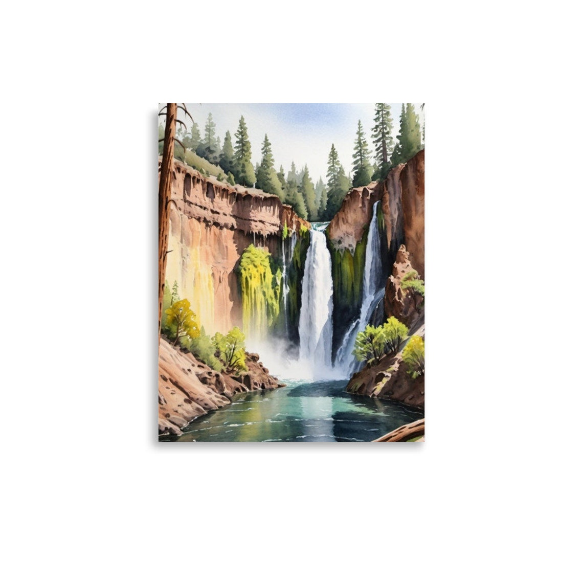 Burney Falls Waterfall Canyon Watercolor California Park Art Poster - Image 2