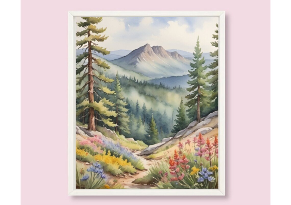 Rocky Mountain Wildflower Meadow Summer Hike Watercolor Poster - Image 6