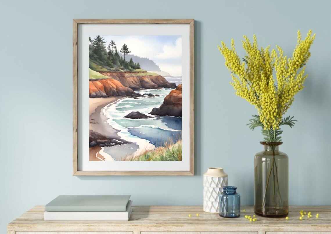 Yachats Coast Oregon Coastline Watercolor Art Print - Image 3