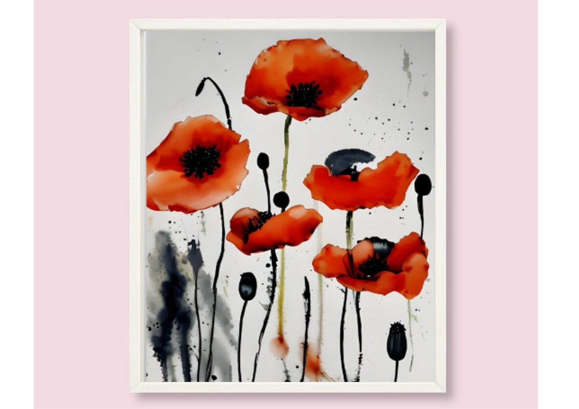 Poppies Painting Red Poppy Watercolor And Ink Art Print Botanical Wall Art Flowers Painting Large Floral Art Poster From My Original Artwork - Image 6