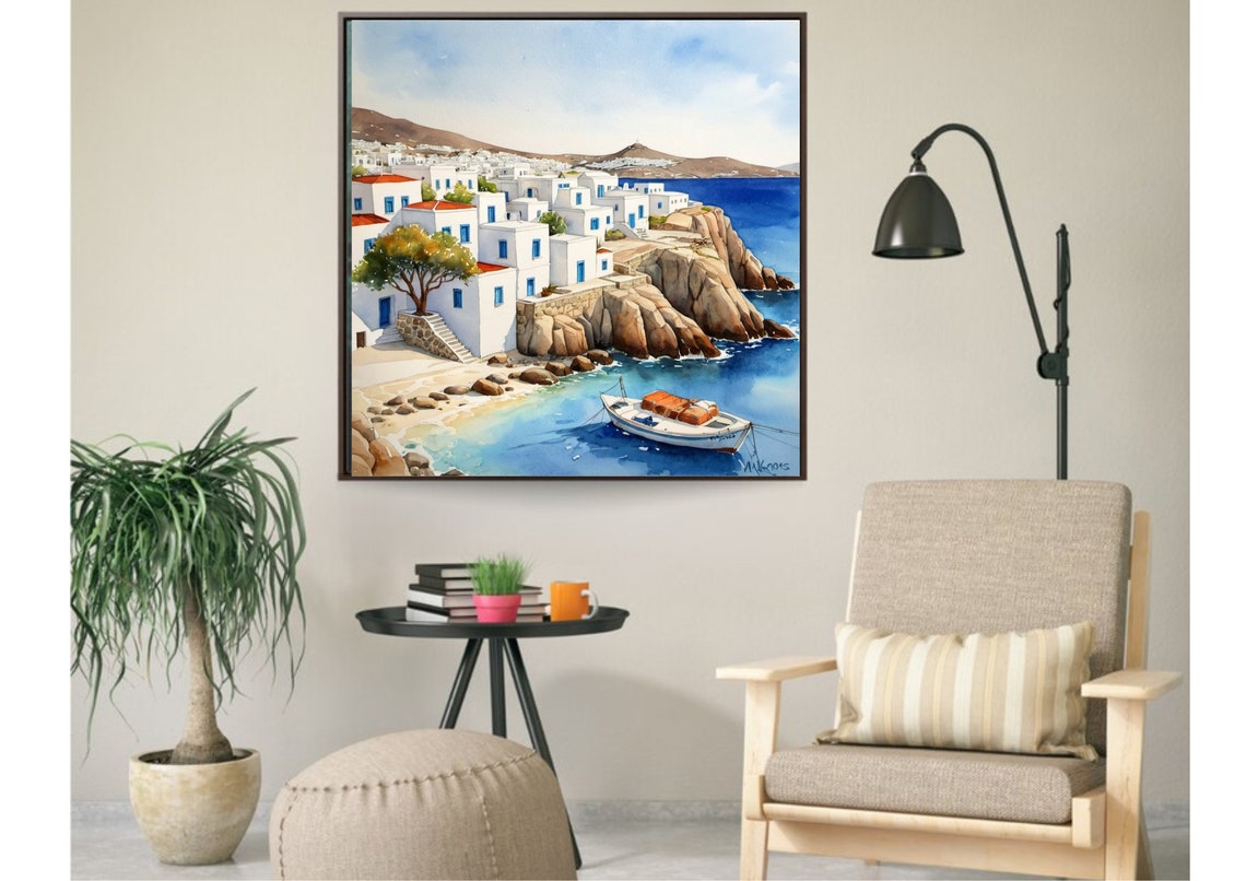 Mykonos Painting Greece Watercolor Art Print Greek Island Wall Art Cyclades Islands Travel Poster Mykonos Cityscape Artwork Greece Gifts - Image 3