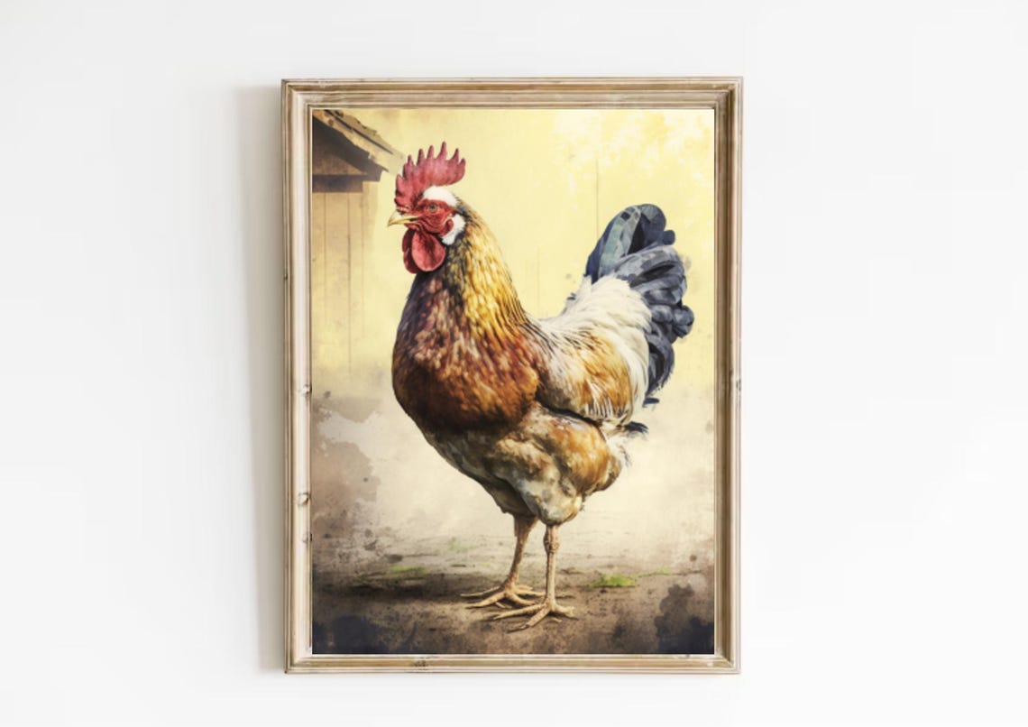 Proud Farmyard Rooster Portrait Watercolor Bird Rustic Farm Poster - Image 3