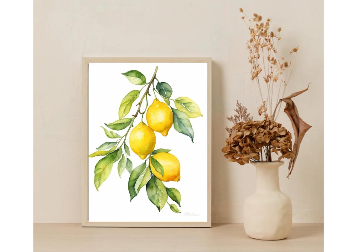 Lemons Painting Branch With Lemons Watercolor Art Print Citrus Fruit Wall Art Yellow Fruit Artwork Kitchen Wall Decor - Image 6