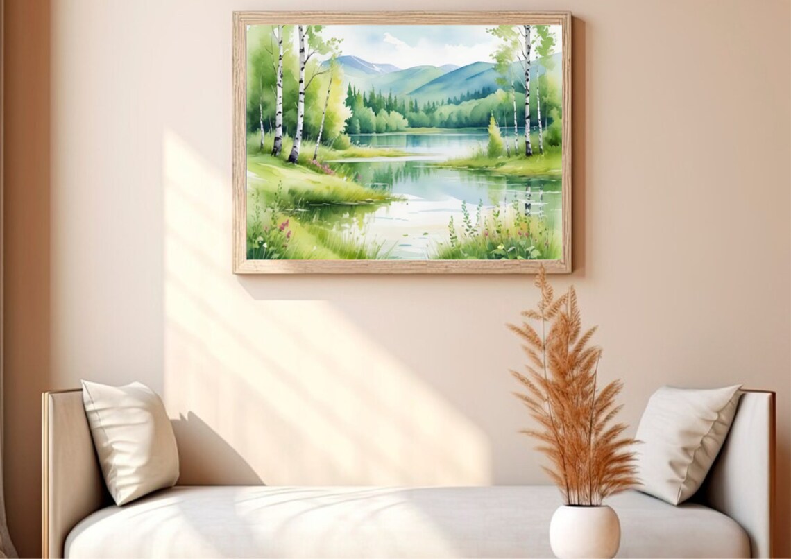 Colorado Aspen Lake Birch Forest Wildflowers Watercolor Poster - Image 3