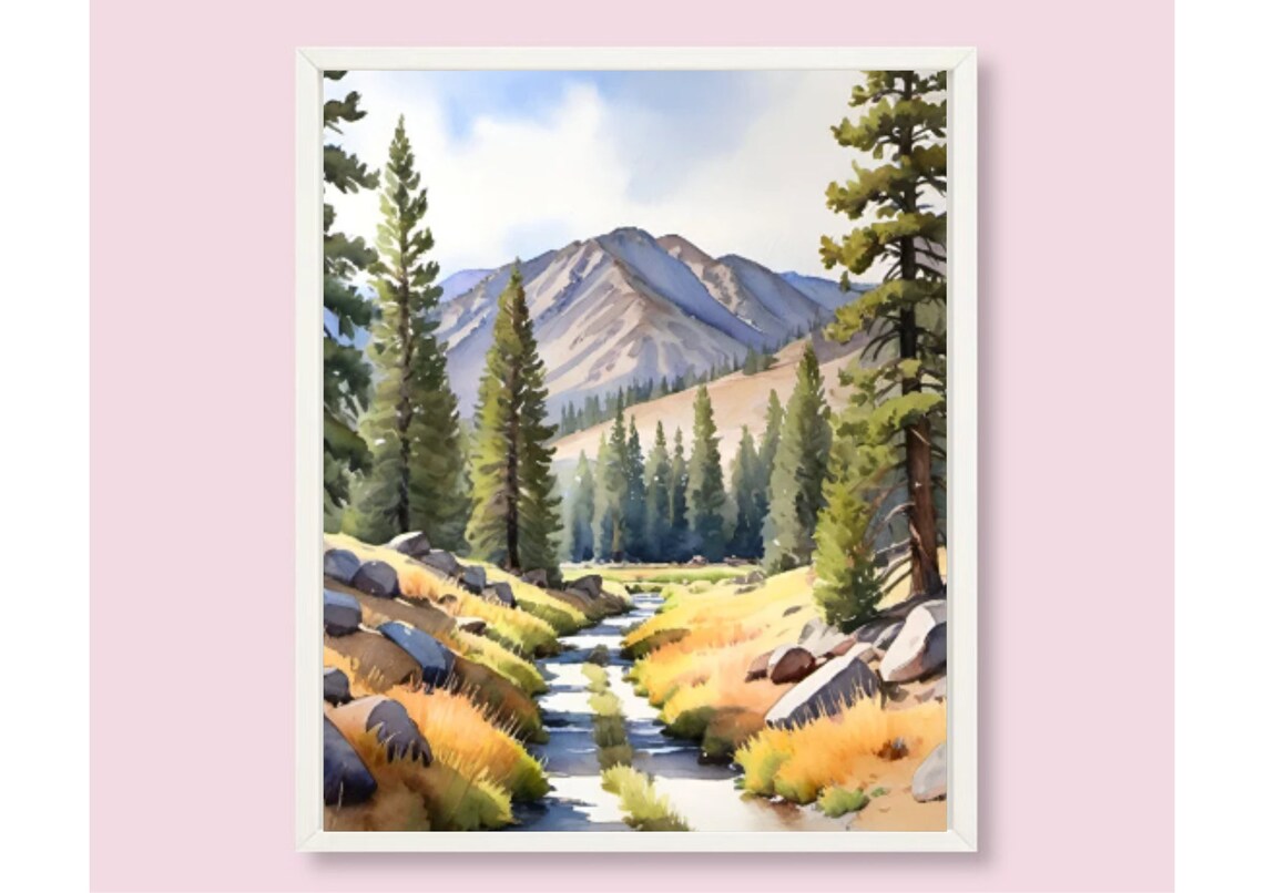 Idaho Mountain Landscape Watercolor Art Print - Image 6
