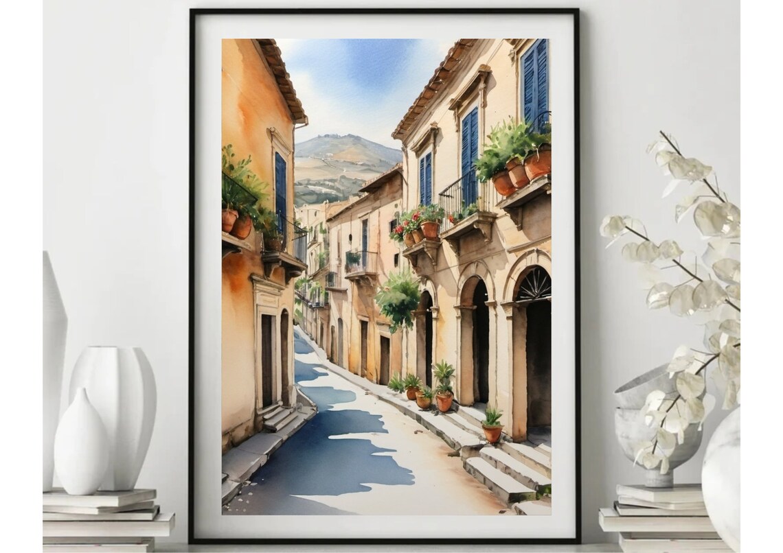 Sicily Watercolor Cityscape Italy Travel Poster - Image 6