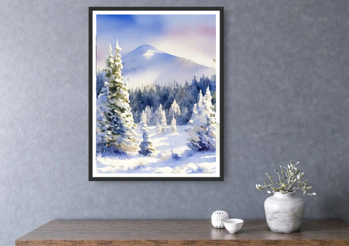 Appalachian Mountains Watercolor Winter Landscape Print - Image 5