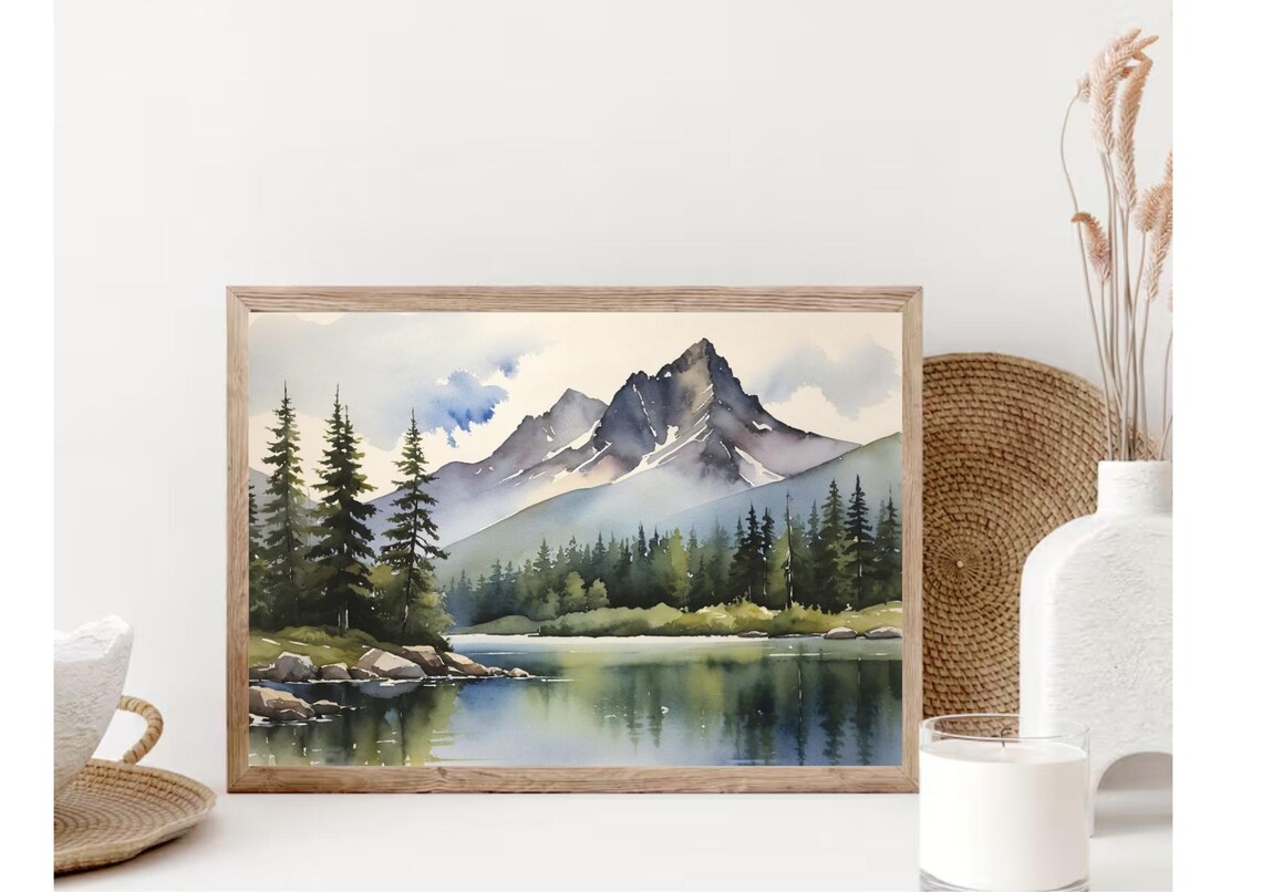 Sawtooth Range and Alice Lake Watercolor Travel Poster - Image 4