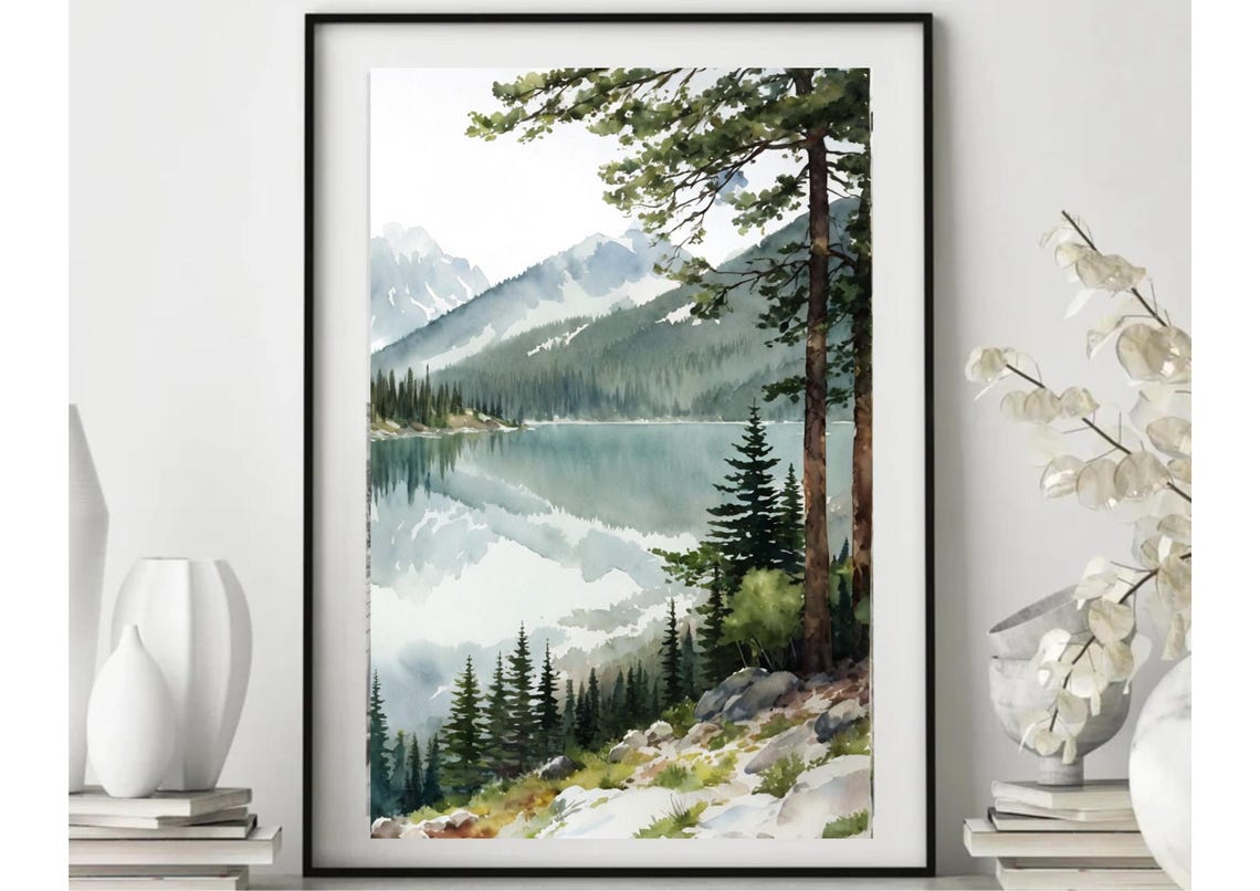 Lake Pend Oreille Pine Reflection Watercolor Idaho Mountain Art Poster - Image 6
