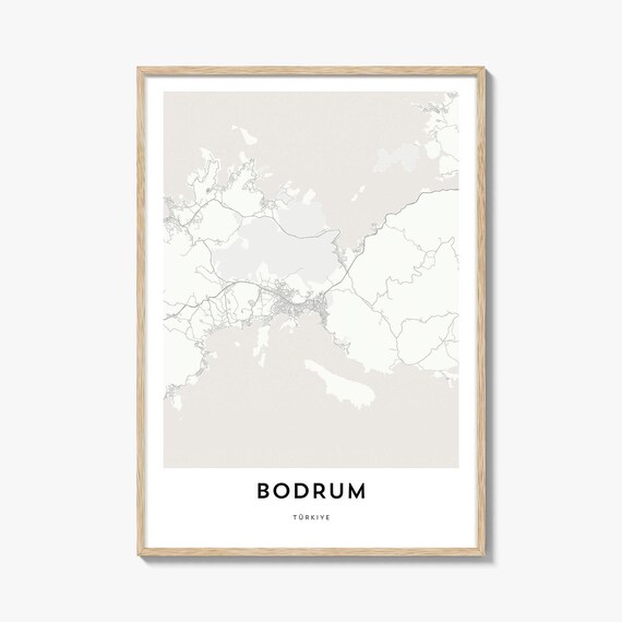 Bodrum Turkiye Minimalist Beige City Map Coastal Town Poster