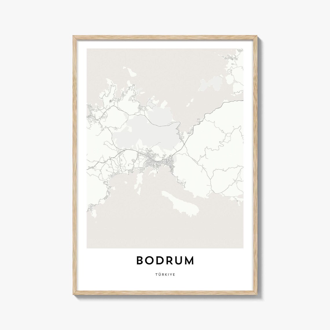 Bodrum Turkiye Minimalist Beige City Map Coastal Town Poster