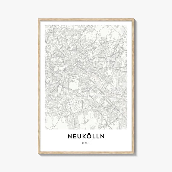 Minimalist Neukolln Berlin City Map Poster in Black and White