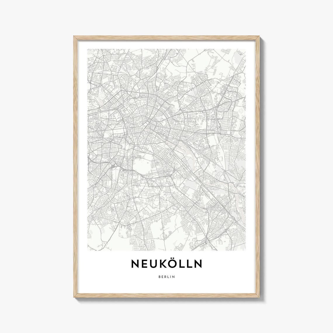 Minimalist Neukolln Berlin City Map Poster in Black and White