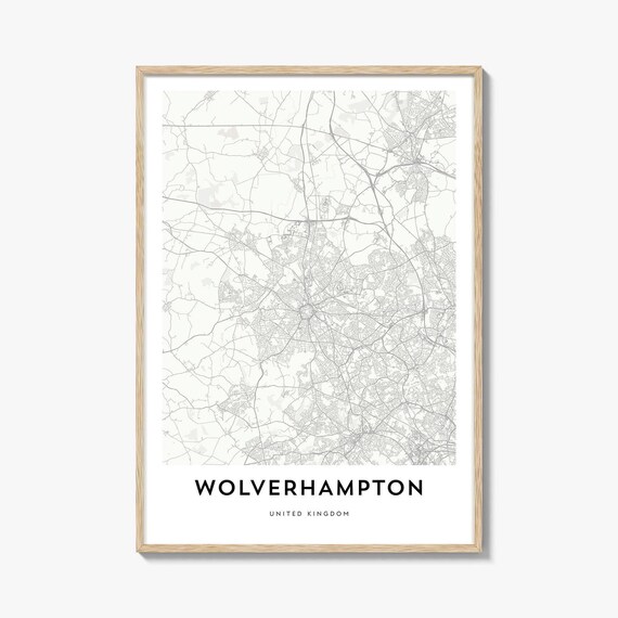 Wolverhampton UK Minimalist Street Map Monochrome City Poster