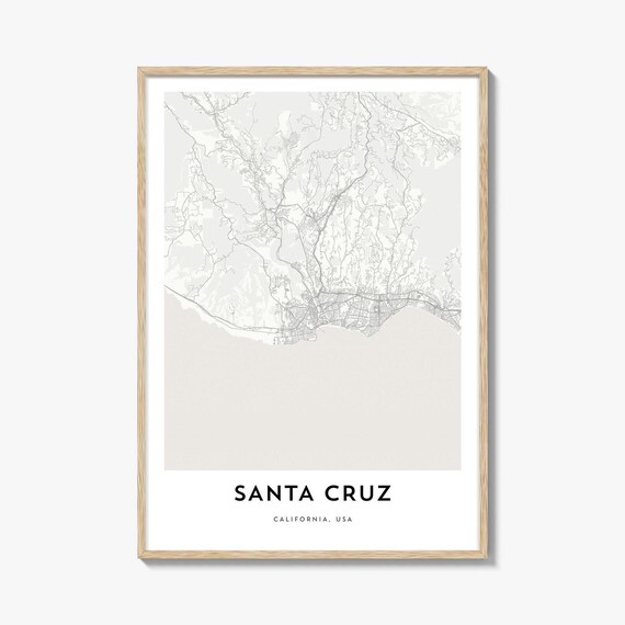 Santa Cruz California Minimalist City Street Map Poster Artwork