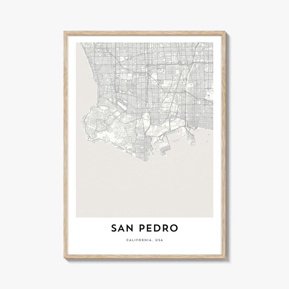 San Pedro California Minimalist City Street Map Travel Poster