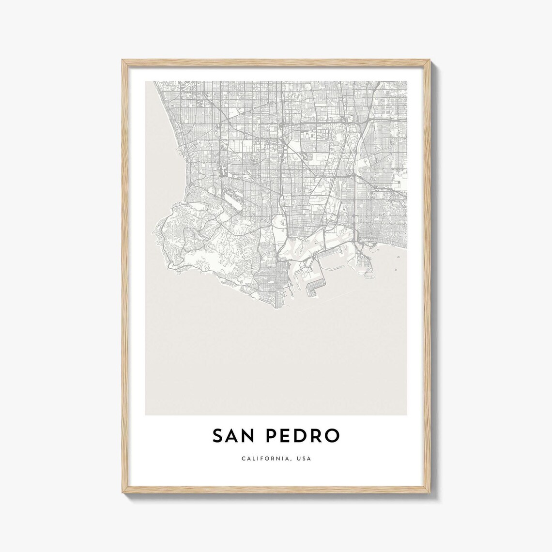San Pedro California Minimalist City Street Map Travel Poster
