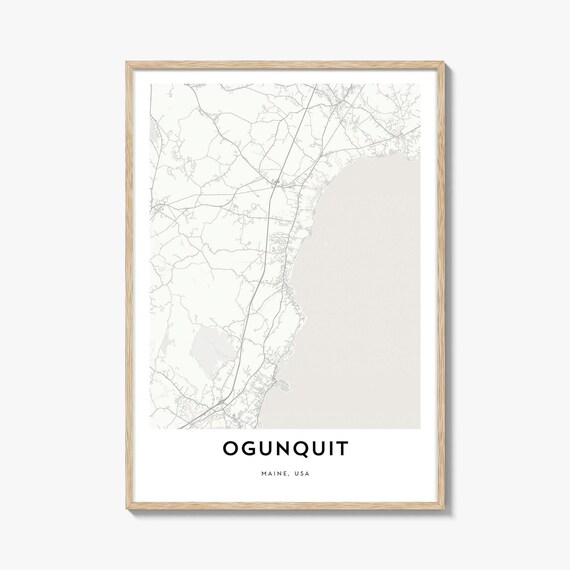 Ogunquit Maine Coastal City Map Poster In Soft Beige Minimalist Art