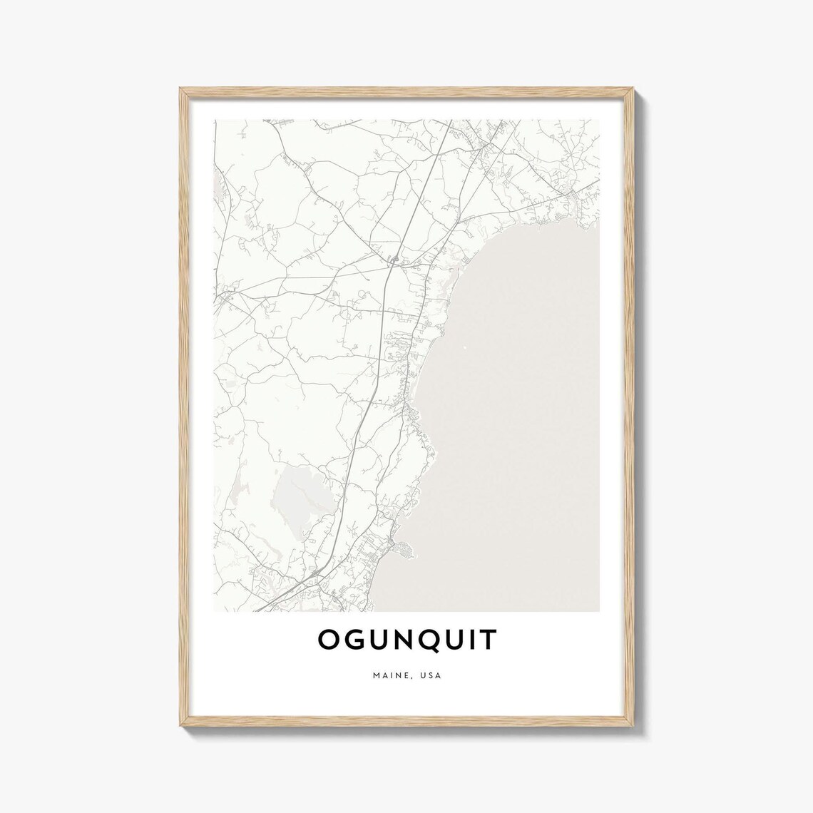 Ogunquit Maine Coastal City Map Poster In Soft Beige Minimalist Art