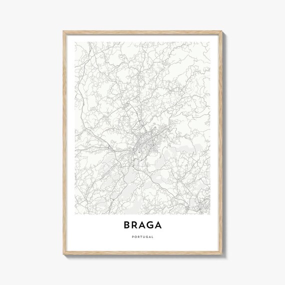 Braga Portugal Minimalist City Street Fine Line Art Map Poster