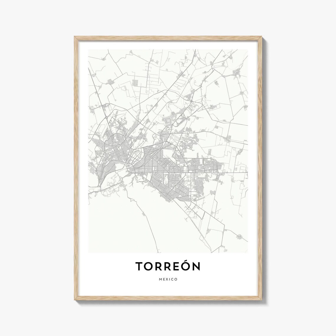Torreon Mexico Minimalist Light Tone Urban Street Map Poster