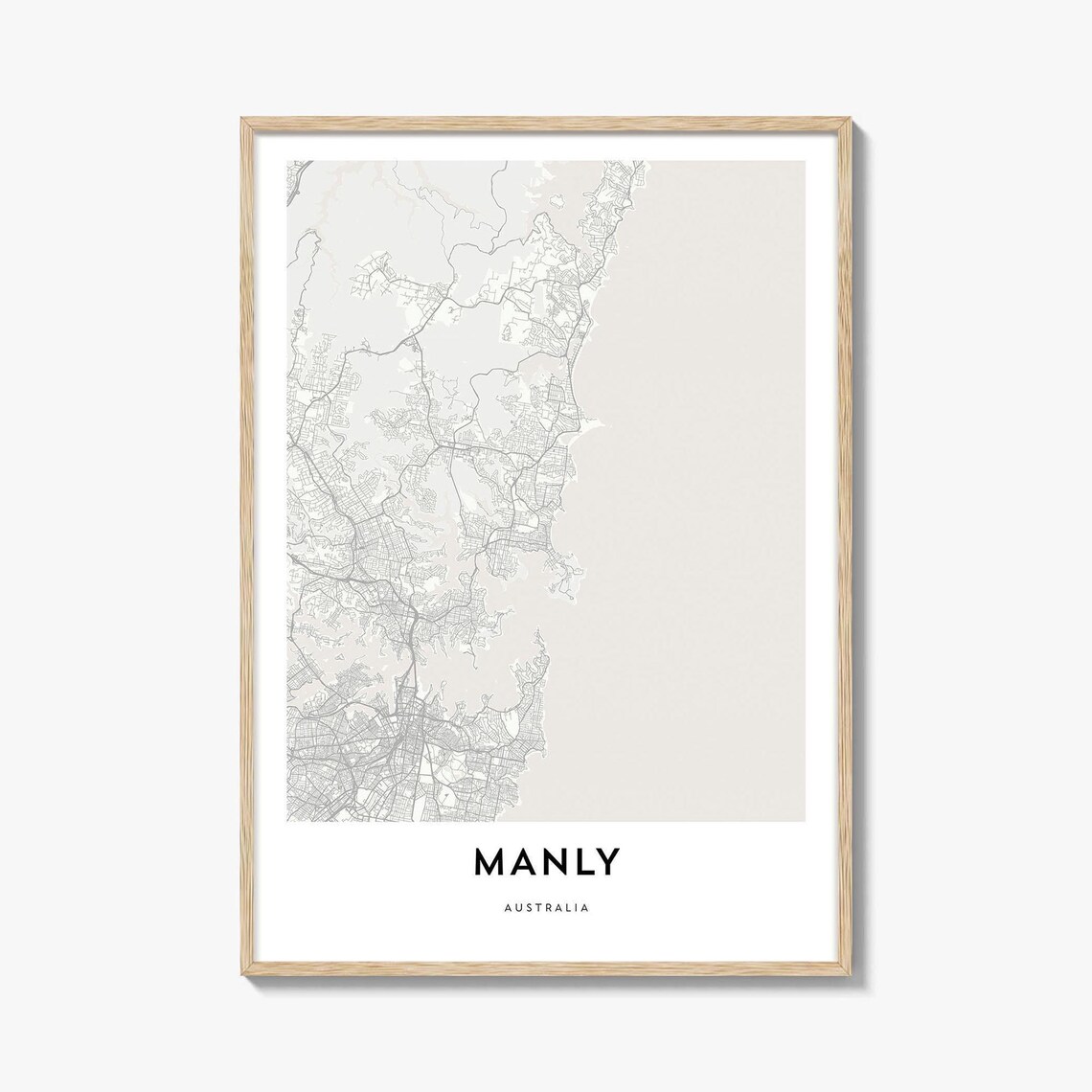 Manly Australia Minimal Coastal City Street Map Surf Art Print