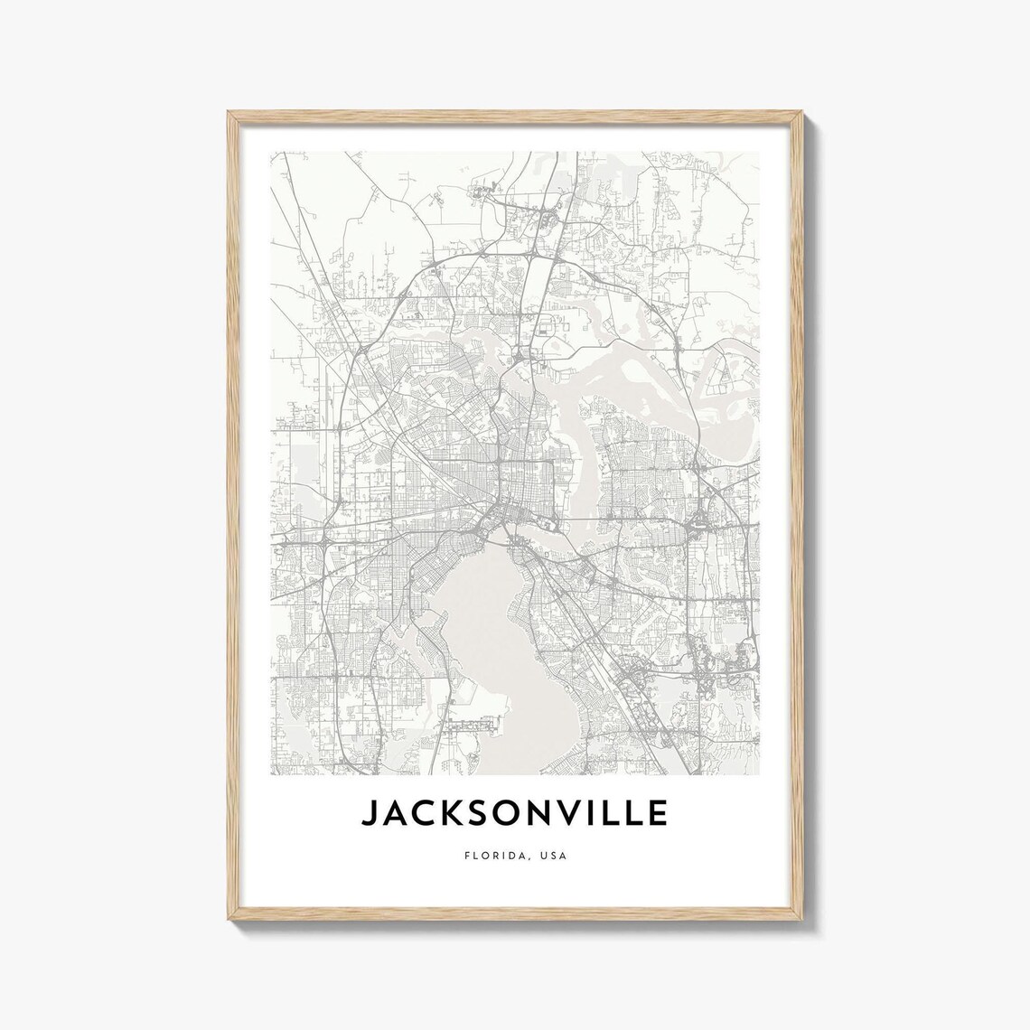 Jacksonville Florida Minimalist Black And White City Map Poster
