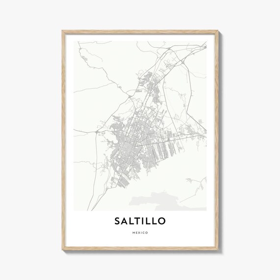 Saltillo Mexico Minimalist Street Map Poster With Light Wood Frame