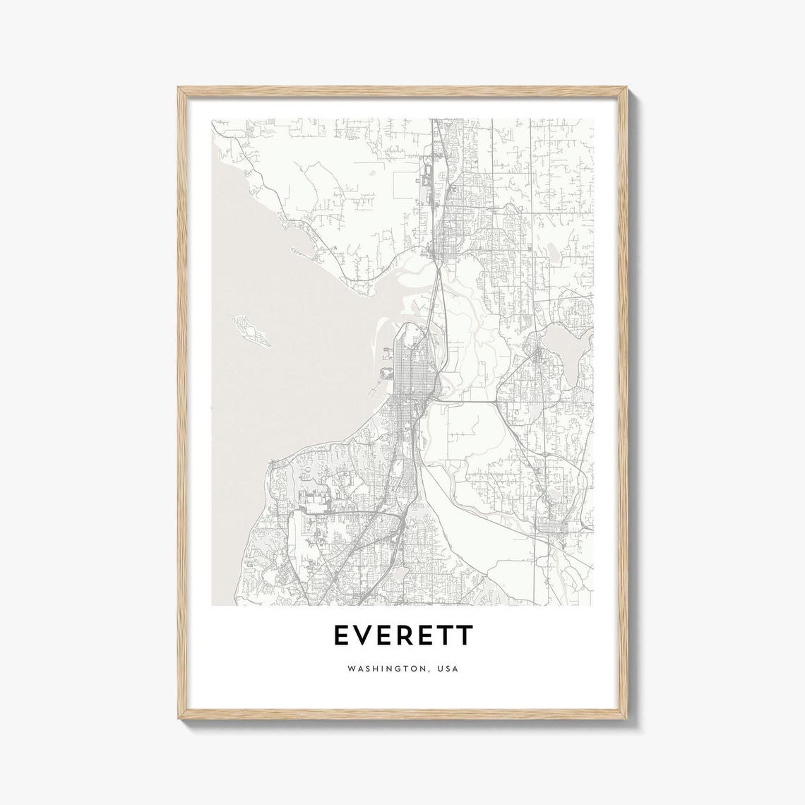 Everett Washington Minimalist City Street Map Fine Line Art Poster