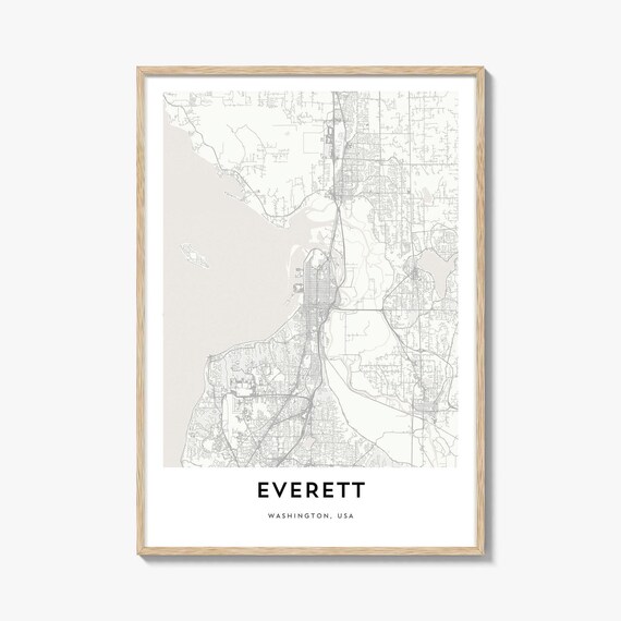 Everett Washington Minimalist City Street Map Fine Line Art Poster