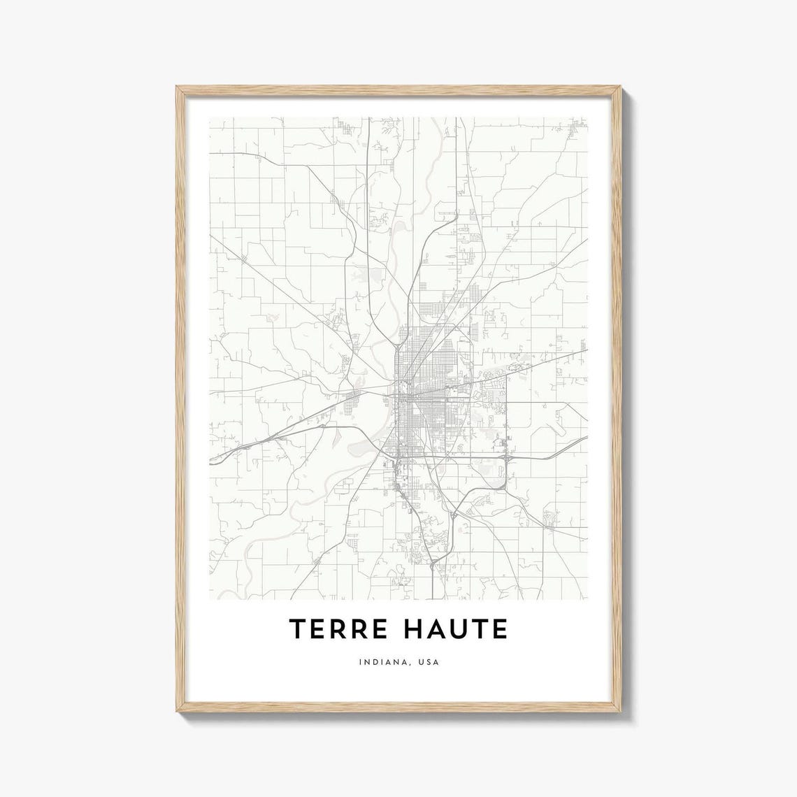 Terre Haute Indiana Minimalist City Street Map Gift Decor Poster