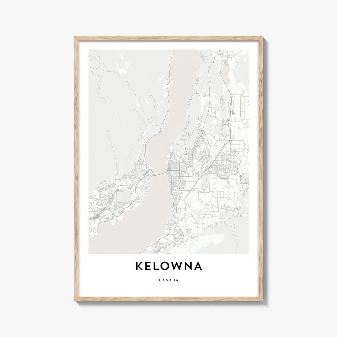 Kelowna Canada Minimalist City Street Map Lakeside Decor Poster