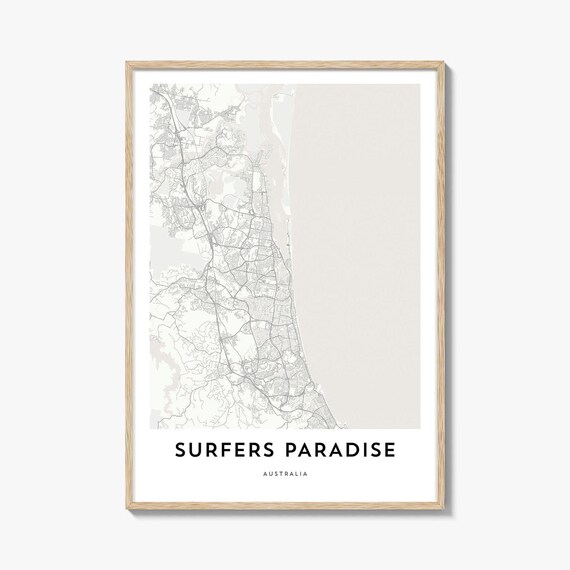 Surfers Paradise Australia Minimalist Coastal City Map Wall Art