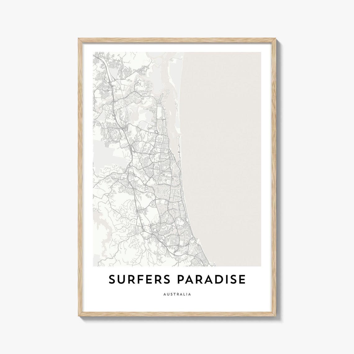 Surfers Paradise Australia Minimalist Coastal City Map Wall Art