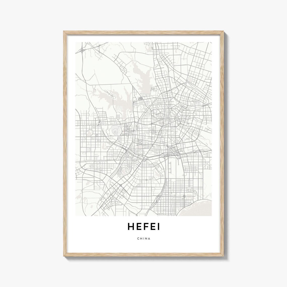 Hefei China Minimalist City Street Map Modern Home Decor Poster